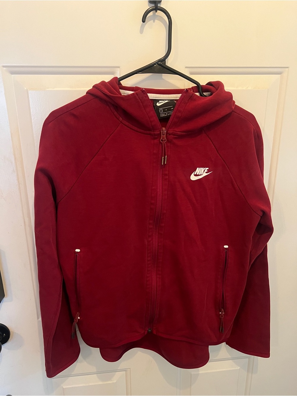 Nike Zip Hoodie in Burgundy with White Logo